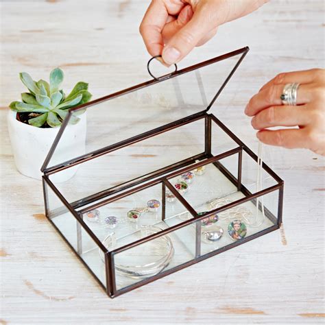 metal and glass jewellery box|glass jewellery box with compartments.